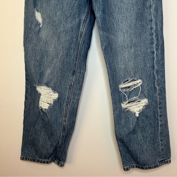 Express High Rise Medium Wash Cropped Distressed Button Fly Dad Jeans Size 4R - Picture 6 of 15